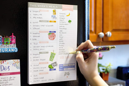bloom daily planners Weekly Meal Planning Pad - Magnetic Hanging Refrigerator Menu Planner with Tear-Off Sheets & Perforated Grocery Shopping Lists - 6” x 9” (Pink Floral)