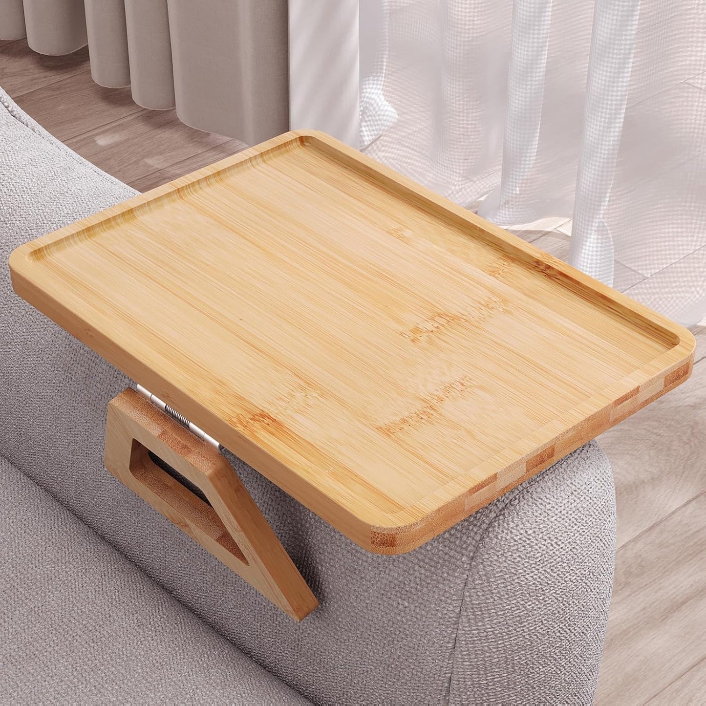 Couch Arm Tray,Bamboo Folding Sofa Tray,Sofa Armrest Trays Clip-On Couch Desk for Drinks,Snacks,Phone,Remote Control（Black）