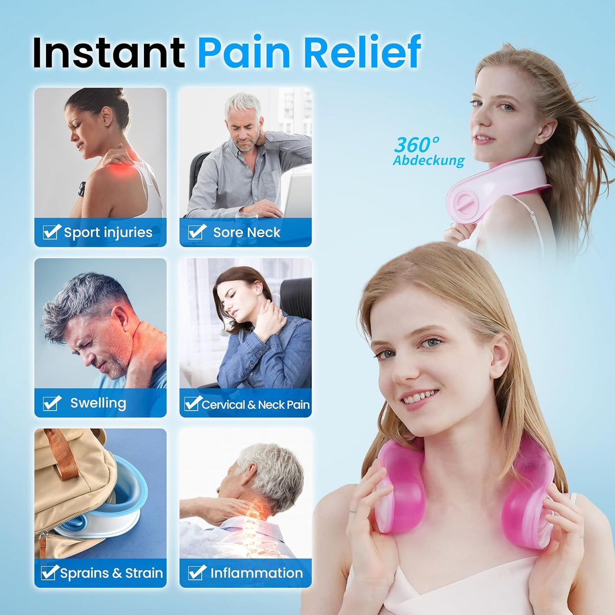 Neck Cooler for Hot Weather, Reusable Wearable Ice Water Neck Wrap with Wide Mouth for Ice Cubes, U-Shaped Cooling Neck Pack for Summer Heat, Outdoor Work, Sports, Travel & Hot Flashes, Blue