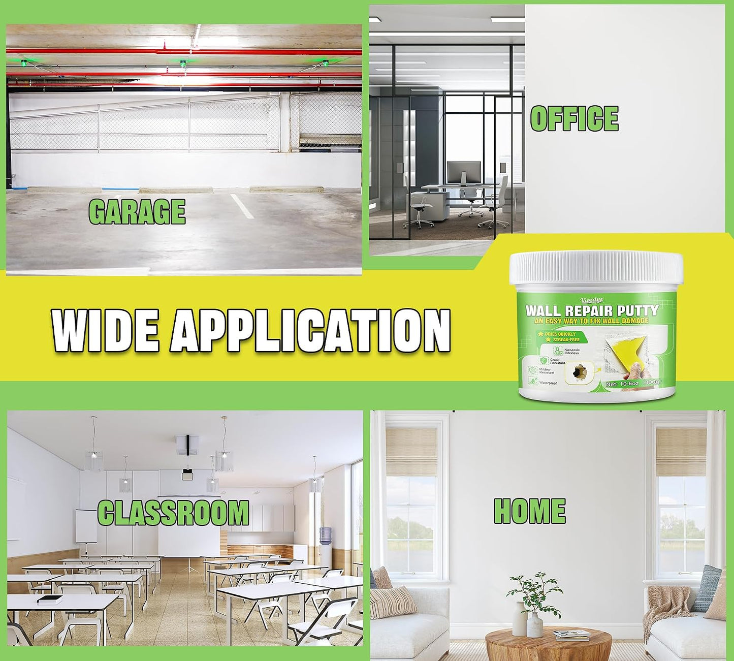 Drywall Repair Kit, Spackle Paste with Patches & Tools for Wall Hole Fix | 10.6oz Wall mending agent for drywall, plaster, wood, stucco. Waterproof, crack-resistant, residue-free ＆ formaldehyde-free