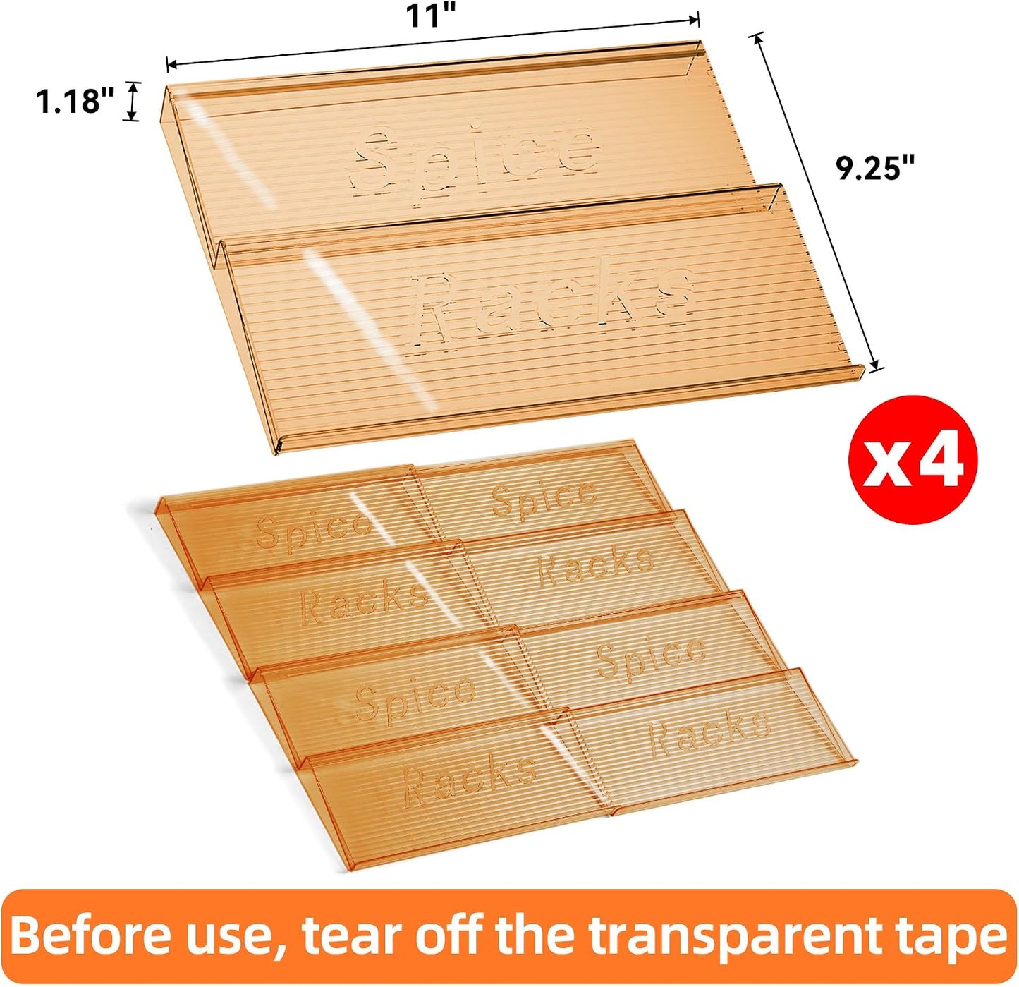 Spice Drawer Organizer, 8 Pack Clear Seasoning Organizer Rack | Expandable From 11" to 22" Wide, Kitchen Spice Rack Organizers for Drawer, Countertop, (Jars Not Included)