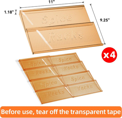 Spice Drawer Organizer, 8 Pack Clear Seasoning Organizer Rack | Expandable From 11" to 22" Wide, Kitchen Spice Rack Organizers for Drawer, Countertop, (Jars Not Included)