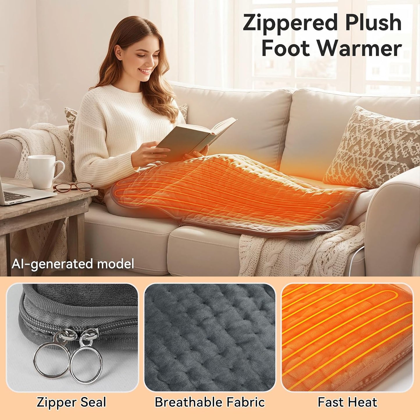 Electric Foot Warmer for Feet: Double Sided Foot Heated Pad with Six Adjustable Four Timed Options Machine Washable Easy to Fold, Feet Warmer for Bed Desk Office Birthday/Christmas Gift
