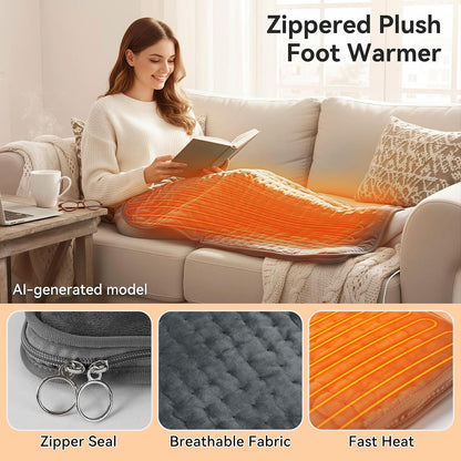 Electric Foot Warmer for Feet: Double Sided Foot Heated Pad with Six Adjustable Four Timed Options Machine Washable Easy to Fold, Feet Warmer for Bed Desk Office Birthday/Christmas Gift