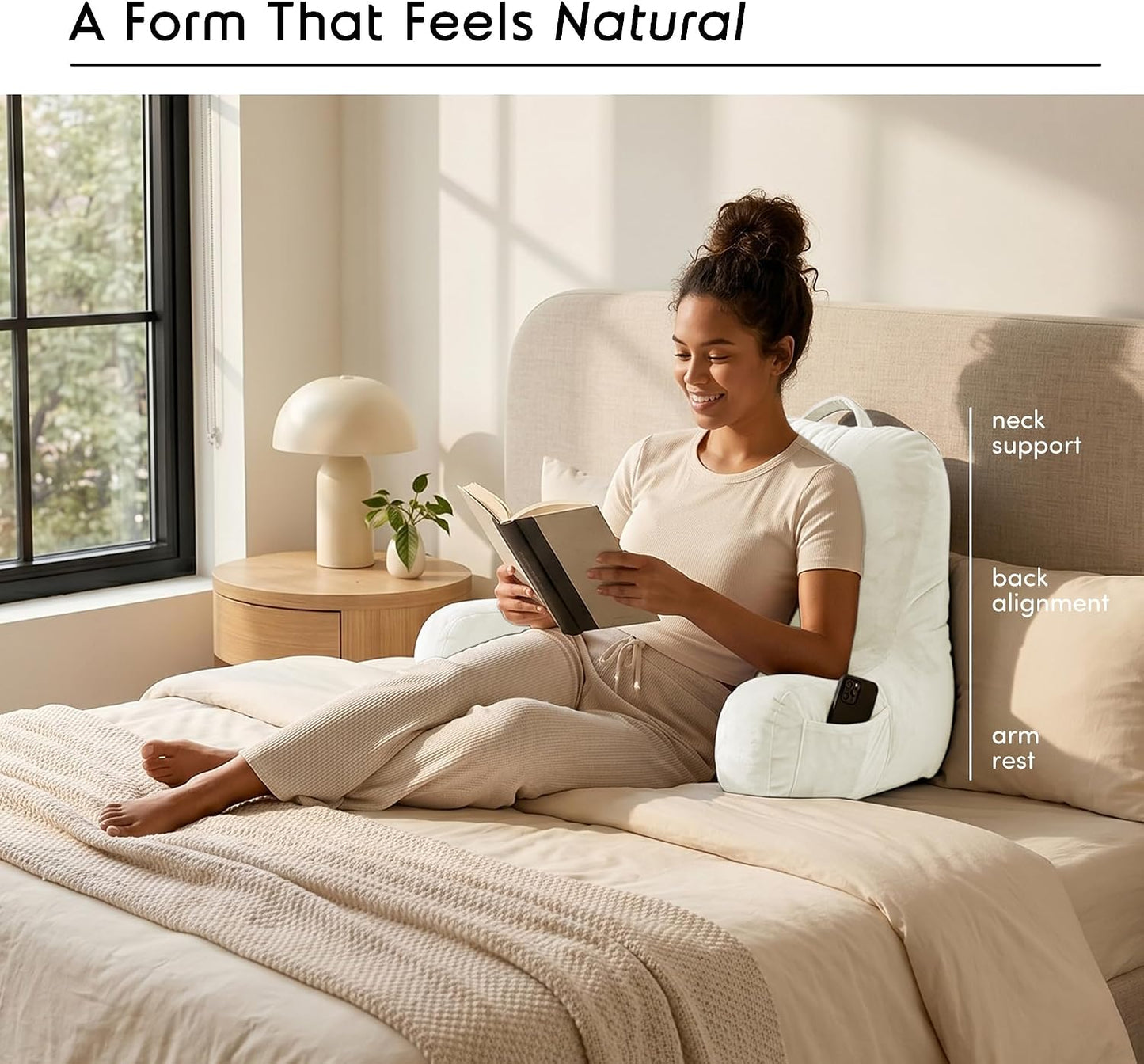 Nestl Reading Pillow with Shredded Memory Foam, Designed for Sitting Up in Bed and Couch, Back and Arms Adjustable Support for Adult & Teens Backrest Pillows for Reading, with Washable Cover Dark Grey