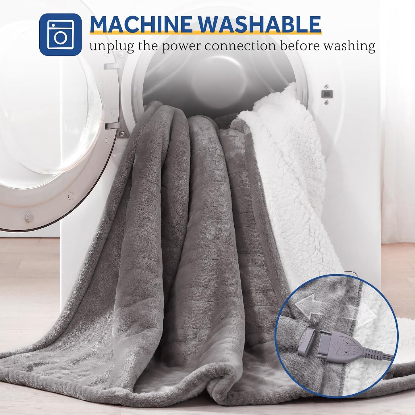 Sealy Heated Blanket Electric Throw 50"x60" Flannel & Sherpa, Auto Shutoff | Electric Blanket Throw with 6 Heat Levels & 2-10H Auto Shutoff, Fast Heating & Overheat Protection, Machine Wash, Light Grey