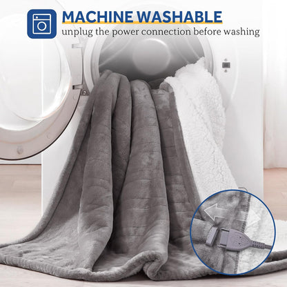 Sealy Electric Throw Blanket Heated Flannel & Sherpa Auto Shutoff 50"x60"