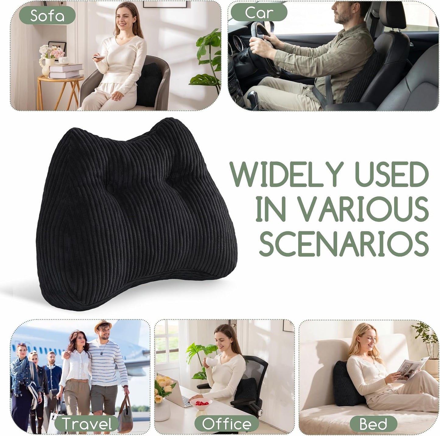 Lumbar Support Pillow for Recliner Chair/Accent Chair/Couch/Office Chair, Tufted Corduroy Back Support Cushion for Elderly, M-Shaped Recliner Cushions for Back Rest, Pain Relief, Reading, Dark Grey