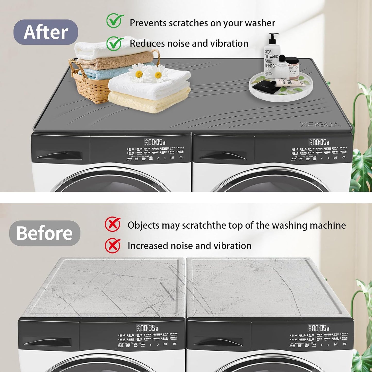 Washing Machine Pan, Drain Pan, Large 33×30/4 LBS Silicone Drain Pan, Waterproof Non-Slip Drip Tray with Raised Edge, Anti-Vibration Floor Leak Protector for Washer, Dryer and Laundry Room