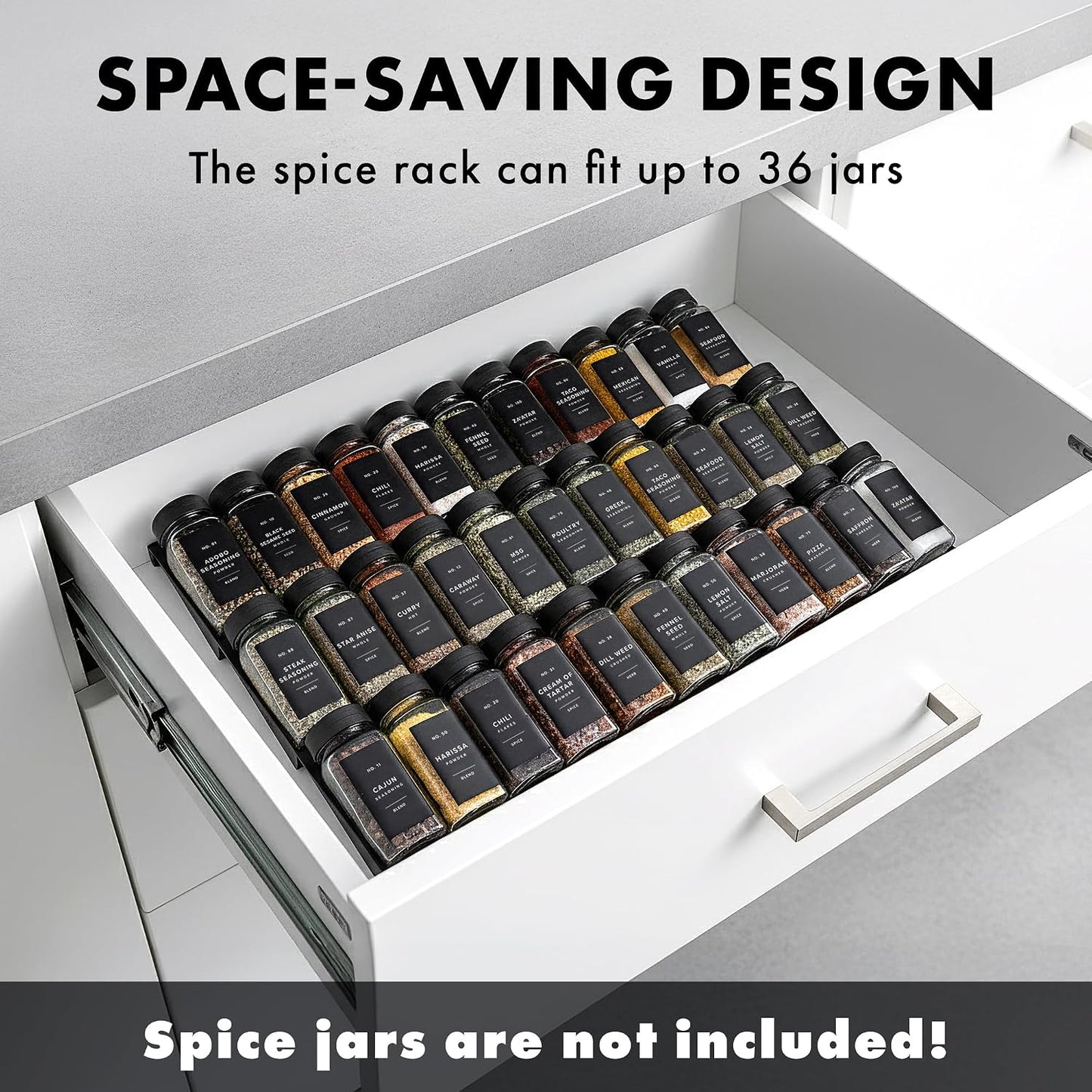Bamboo Spice Drawer Organizer - Expandable 4 Tier Spice Rack (Need 3" Deep Drawer) 12" to 24" Wide, Seasoning Organizer, Organization Seasoning Rack insert (Jars Not Included)