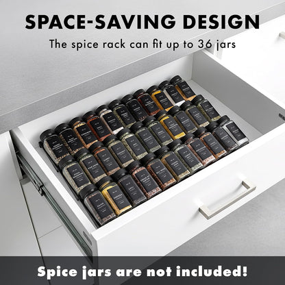 Bamboo Spice Drawer Organizer - Expandable 4 Tier Spice Rack (Need 3" Deep Drawer) 12" to 24" Wide, Seasoning Organizer, Organization Seasoning Rack insert (Jars Not Included)