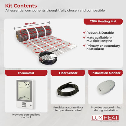 LuxHeat 60 sqft Floor Heat System, Prog Thermostat - 120V Heated Floor Mat