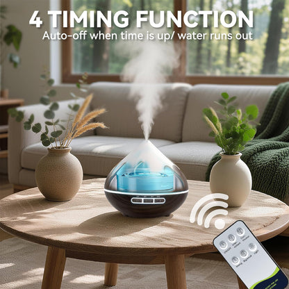 500ML Essential Oil Diffuser, Aromatherapy Diffuser with Remote Control, Multifunctional Air Diffusers for Home Office Room, Fragrance Aroma Diffuser with 7 Color LED & 2 Mist Mode, Brown