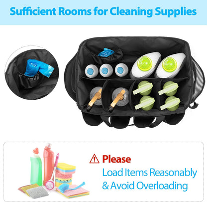 HODRANT Extra-Large Cleaning Caddy with Handles & Multi Pockets | Large Capacity Tote Bag for Cleaning Tools & Products Storage, Cleaner Organizer for Car, Home & Housekeeping Work, Gray