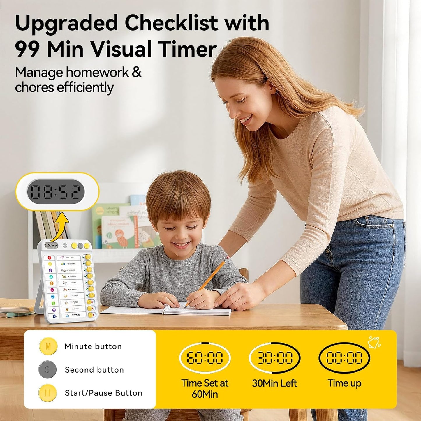 Chore Chart for Kids with Visual Timer, ADHD Tools Visual Schedule Planning Board with Slider, 20 Personalizable Cards and Magnetic Marker, Morning/Bedtime/Daily Routine Chart Checklist - Blue