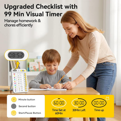 Chore Chart for Kids with Visual Timer, ADHD Tools Visual Schedule Planning Board with Slider, 20 Personalizable Cards and Magnetic Marker, Morning/Bedtime/Daily Routine Chart Checklist - Blue