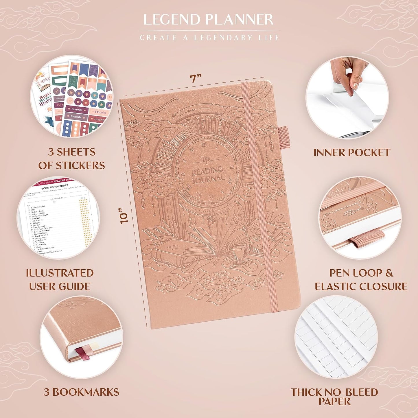 Legend Reading Journal for Book Lovers – Reading Log Tracker for Adults & Kids – Book Nerd Gifts & Accessories, 180 Reviews (Mint Cream)