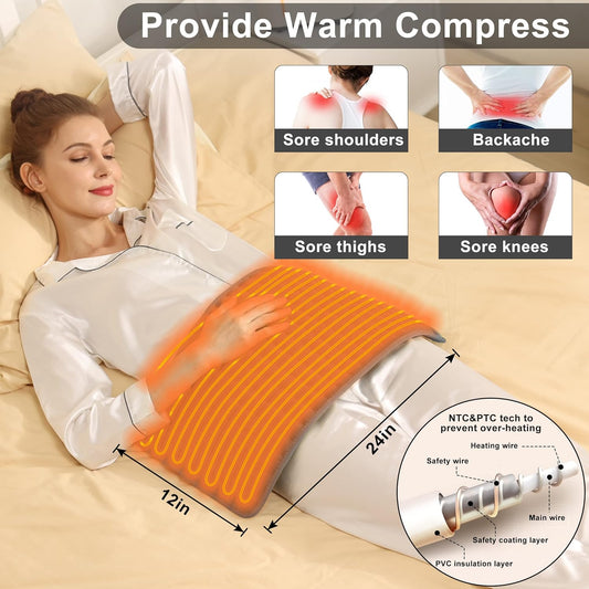 Heating Pad Electric Heat Pad, Hot Heated Pad,Multiple Temp and Timer Settings,Suitable for Shoulders, Neck, arms, Abdomen, Back, Legs, etc. (Gray Green, 24"X12")