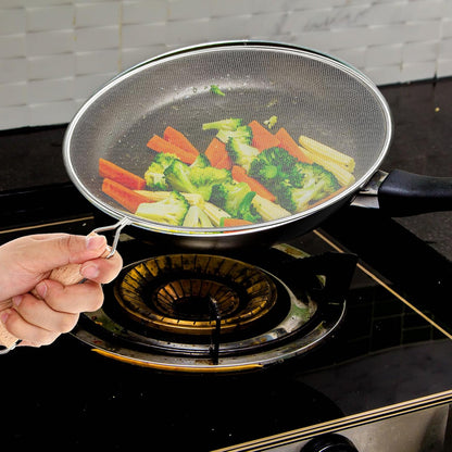 8.3Inch Grease Splatter Screen, Stainless Steel Splatter Screen for Frying Pan with Wood Handle Grease Splatters Guard Hot Oil Splash Protector Cover Oil Splash for Kitchen Cooking Supplies