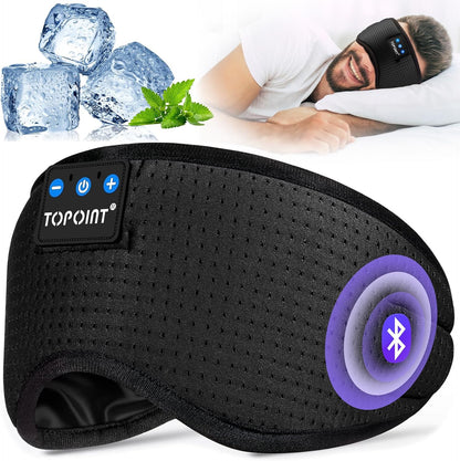 TOPOINT Sleep Mask with Bluetooth Headphones, 3D Eye Mask for Sleep Headphones with White Noise, Total Blackout, 5.4 Bluetooth, Timer, 15 Hours for Women Men, Travel, Meditation, Nap, CPAP Users