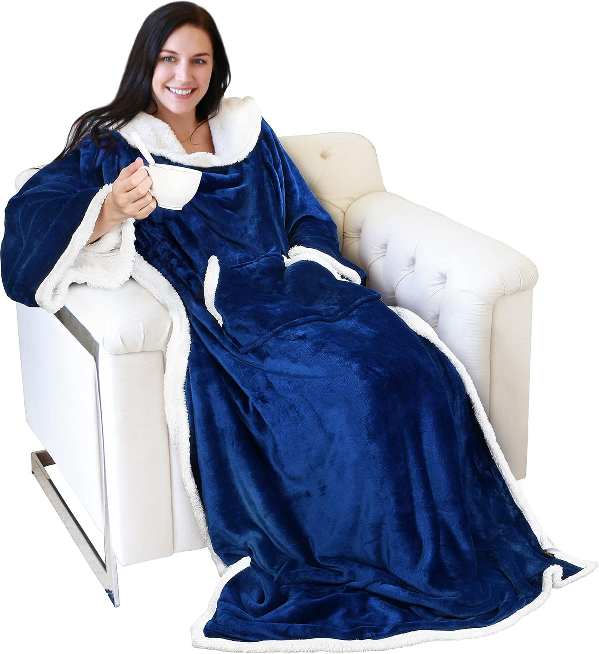 Catalonia Sherpa Wearable Blanket with Sleeves and Pocket for Adults