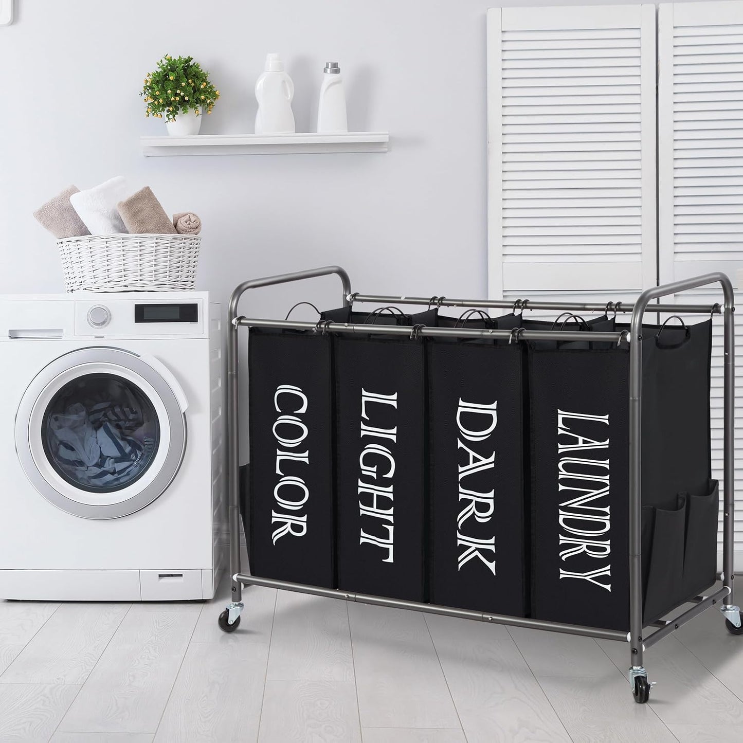STORAGE MANIAC 3 Section Laundry Sorter, 35.6 Gal (135 L) Laundry Hamper Cart with Heavy Duty Rolling Lockable Wheels and Removable Bags, Clothes Organizer Basket Separator Hamper, Gray