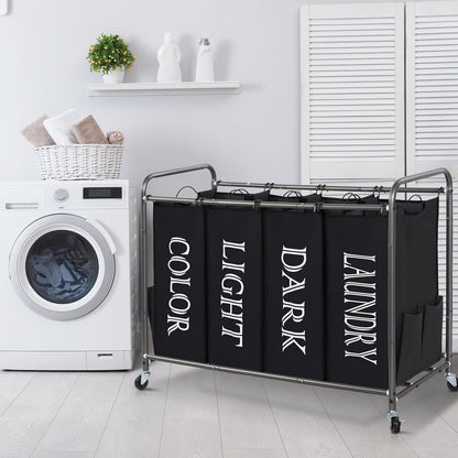 STORAGE MANIAC 3 Section Laundry Sorter, 35.6 Gal (135 L) Laundry Hamper Cart with Heavy Duty Rolling Lockable Wheels and Removable Bags, Clothes Organizer Basket Separator Hamper, Gray