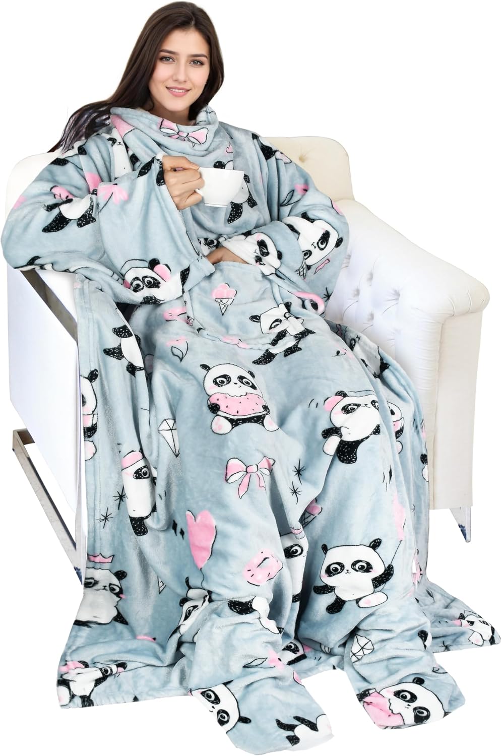 Catalonia Wearable Blanket with Sleeves & Foot Pocket for Adults | Soft Fleece Throw Wrap with Hands-Free Comfort, Perfect for Reading, TV Time & Relaxing, Christmas Gift for Women & Men