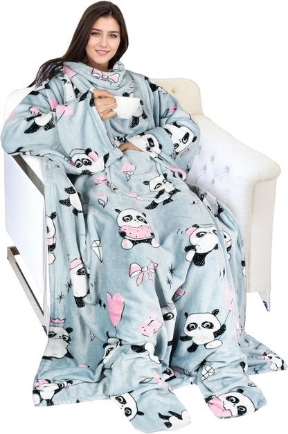 Catalonia Wearable Blanket with Sleeves & Foot Pocket for Adults | Soft Fleece Throw Wrap with Hands-Free Comfort, Perfect for Reading, TV Time & Relaxing, Christmas Gift for Women & Men