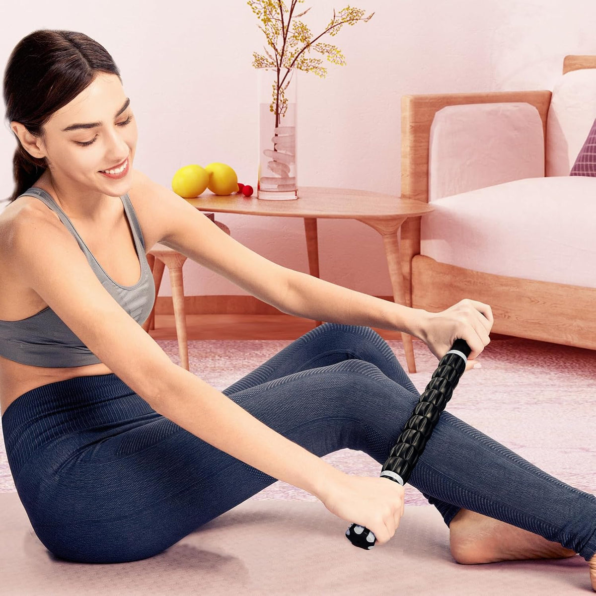 YANSYI Professional 9-Roller Deep Tissue Massage Stick - Portable Muscle Recovery Roller for Athletes, Relieves Post-Workout Soreness & Leg/Back Pain - Portable Physio Tool (Blue 1)
