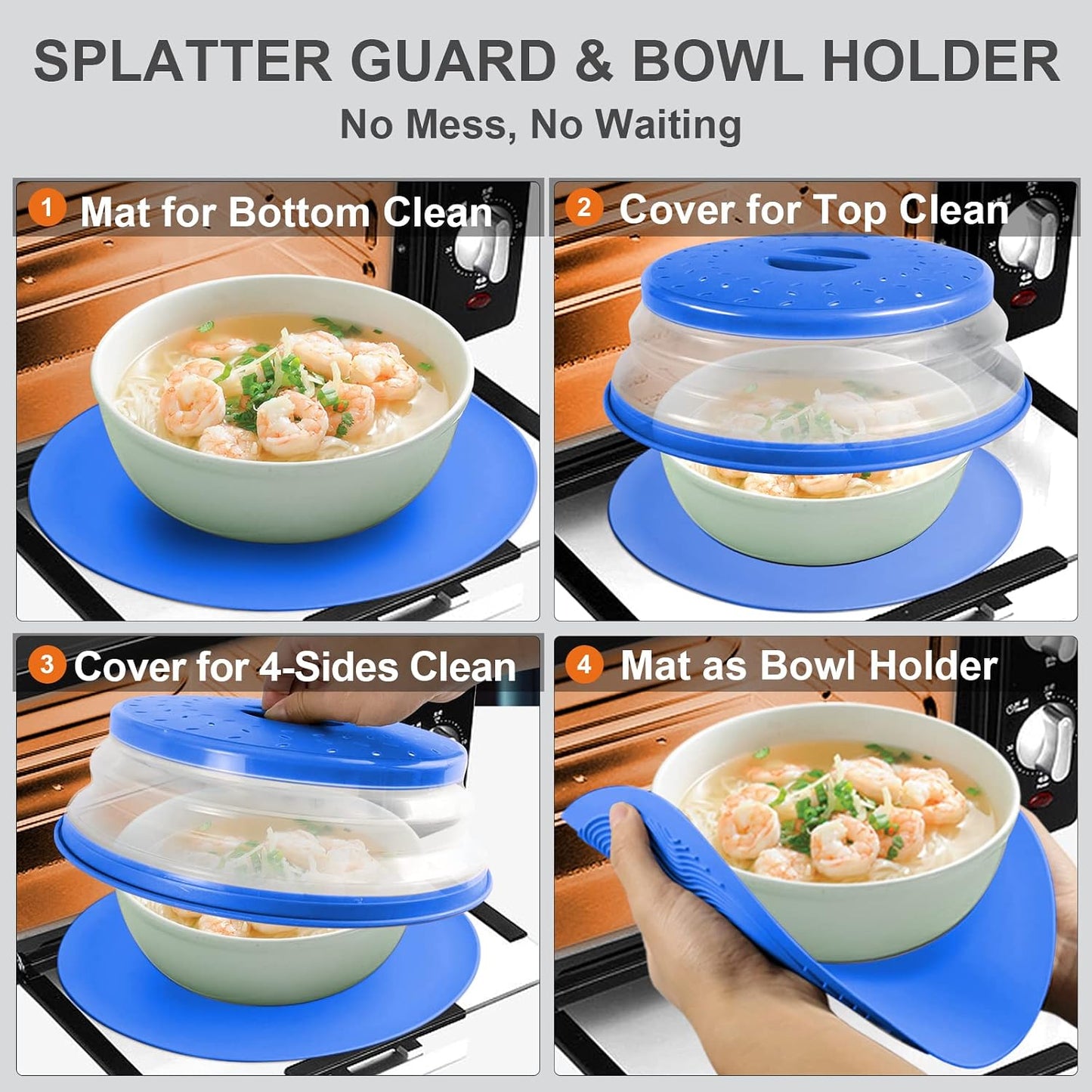 2 in 1, Aidacom Microwave Splatter Cover for Food & Silicone Microwave Mat, Mat as Bowl Holder, Trivet, Pot Holders, Drying, Baking, Utensils Rest for Kitchen Counter, Dishwasher Safe, Grey