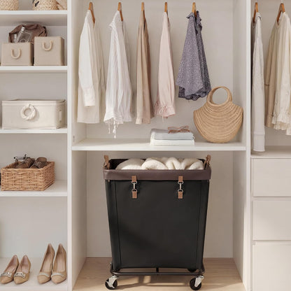 StorageWorks 160L Laundry Basket with Wheels, Rolling Hampers for Clothing | Beige Laundry Basket with Wheels, Metal Frame & Handles, Rolling Hamper for Bedroom, Bathroom, Dorm, Hotel