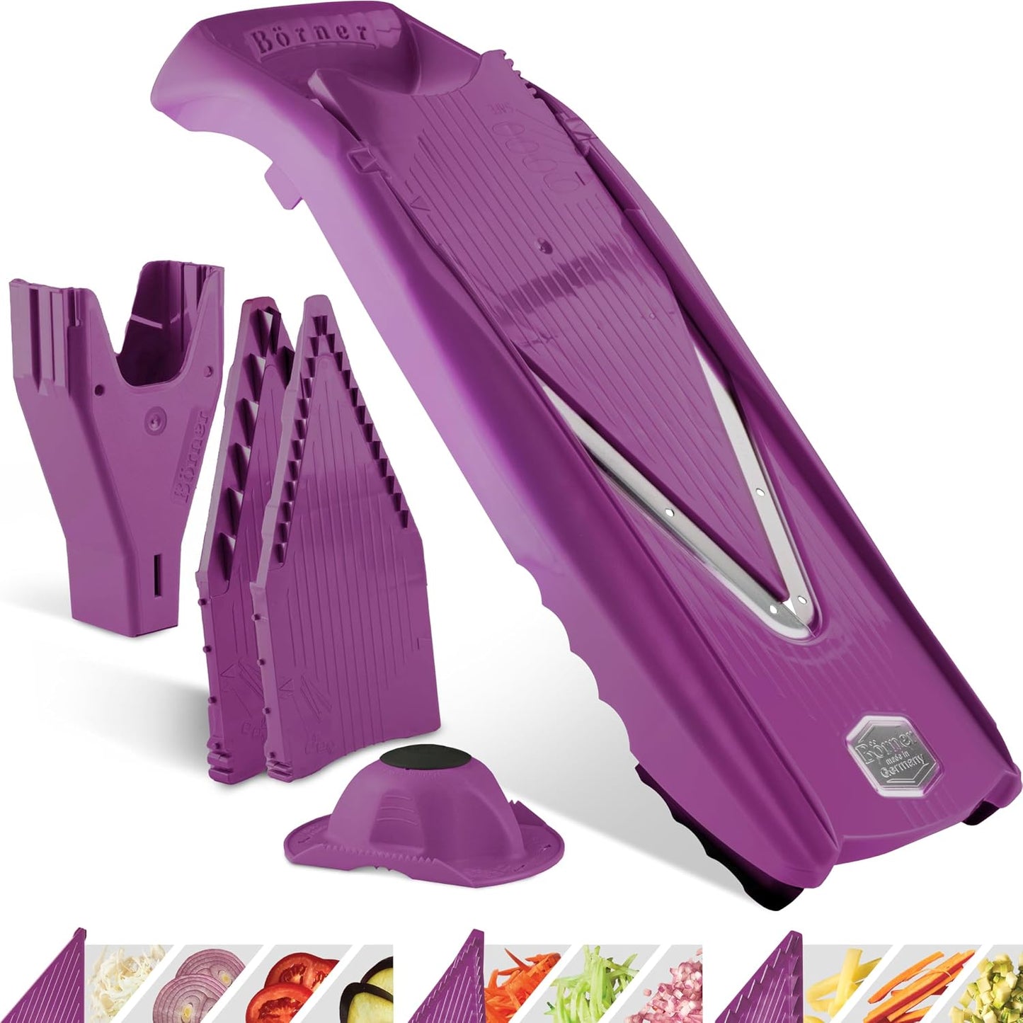 Mandoline Food Slicer Börner V5 (Starter Set) by Reston Lloyd • V-Slicer with Food Holder • Made in Germany • Fruit & Vegetable Chopper • Multiple Settings • Color: White