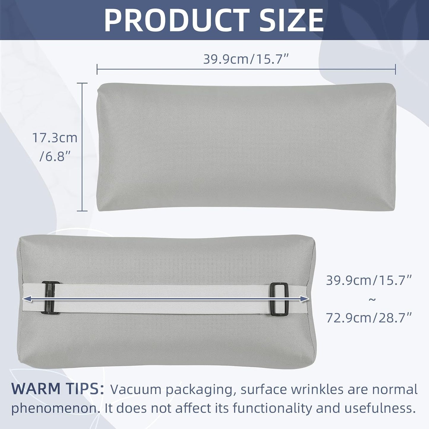 Chaise Lounge Head Pillow, 2 Pack Outdoor Lounge Chair Pillows with Adjustable Strap Water Resistant Longue Head Pillow Headrest Pillows for Patio Backyard Beach Pool Garden Recliner(Gray)