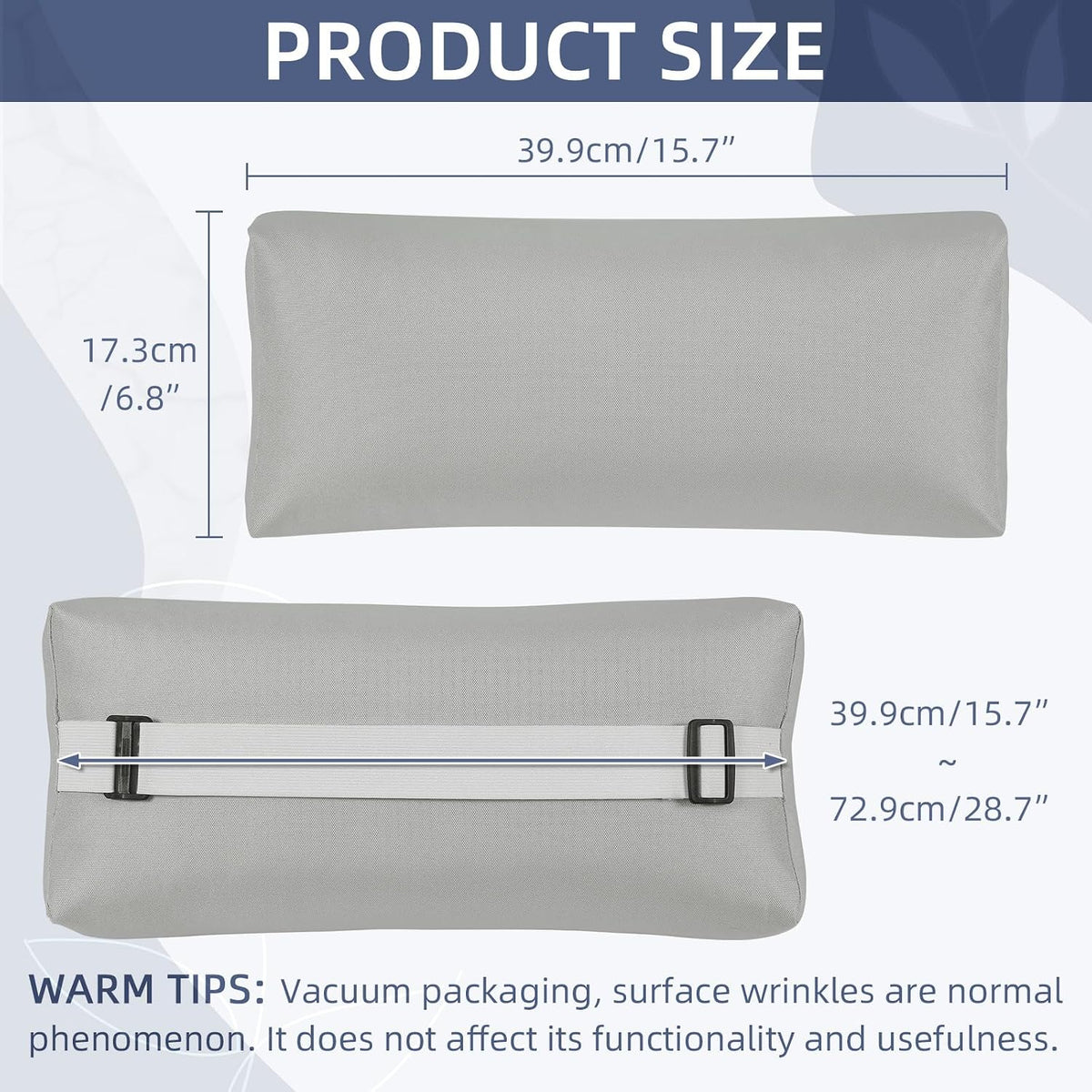 Chaise Lounge Head Pillow, 2 Pack Outdoor Patio Pillows with Adjustable Strap, Lounge Head Resting Pillow for Recliner Beach Pool Lounger Office Chair，Water Resistant Gray