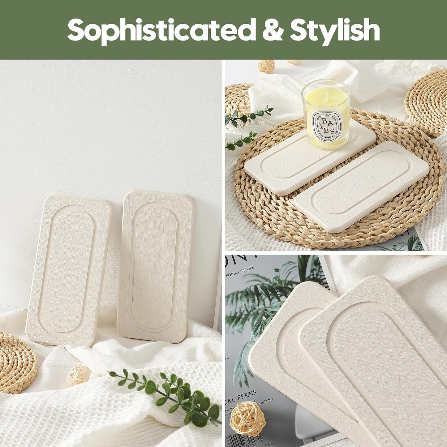 3 Pack Water Absorbent Diatomite Coasters, Stone Drying Mat for Kitchen Counter, Bathroom Sink Organizer Tray, Compact Vanity Rack, Soap Holder Caddy, Faucet Splash Guard, White 8"x3.8"