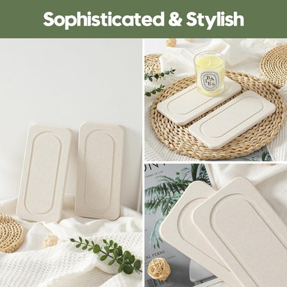 3 Pack Water Absorbent Diatomite Coasters, Stone Drying Mat for Kitchen Counter, Bathroom Sink Organizer Tray, Compact Vanity Rack, Soap Holder Caddy, Faucet Splash Guard, White 8"x3.8"