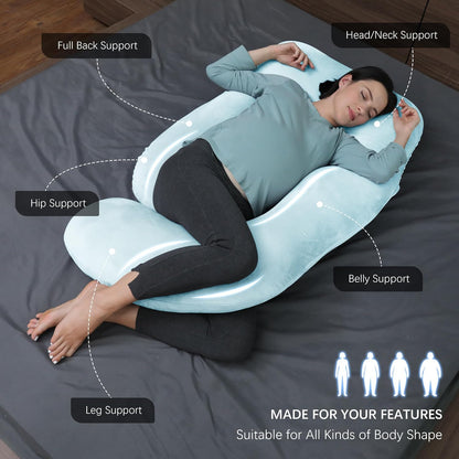 MOON PARK Pregnancy Pillows for Sleeping - 57 Inch U Shaped Full Body Maternity Pillow with Removable Cover - Support for Back, Legs, Belly, Hips - Pregnancy Pillow for Women - Grey