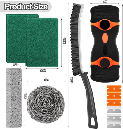 Heavy Duty Oven Cleaning Tools Kit,Oven Cleaner Brush Accessories | 1pcs Crevice Cleaning Brush,1pcs Razor Blade Scraper,1pcs Pumice Stone,1pcs Steel Wool Scrubber,2pcs Scrub Sponges