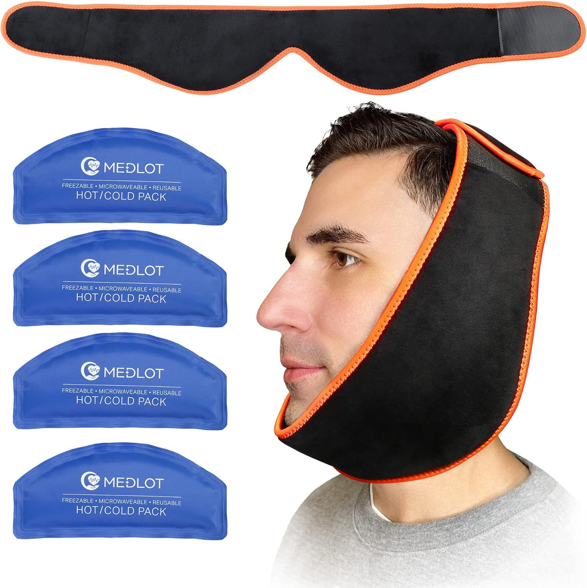Wisdom Teeth Ice Pack Head Wrap, with 4 Hot Cold Packs, Reusable