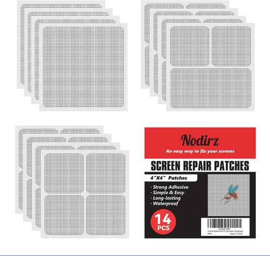14 Sheets Window Screen Patches Repair Kit, 3 Sizes Window Screen Repair Kit for Mesh Screen Door, Strong Adhesive Fiberglass Quick Screen Repair Tape (Gray)