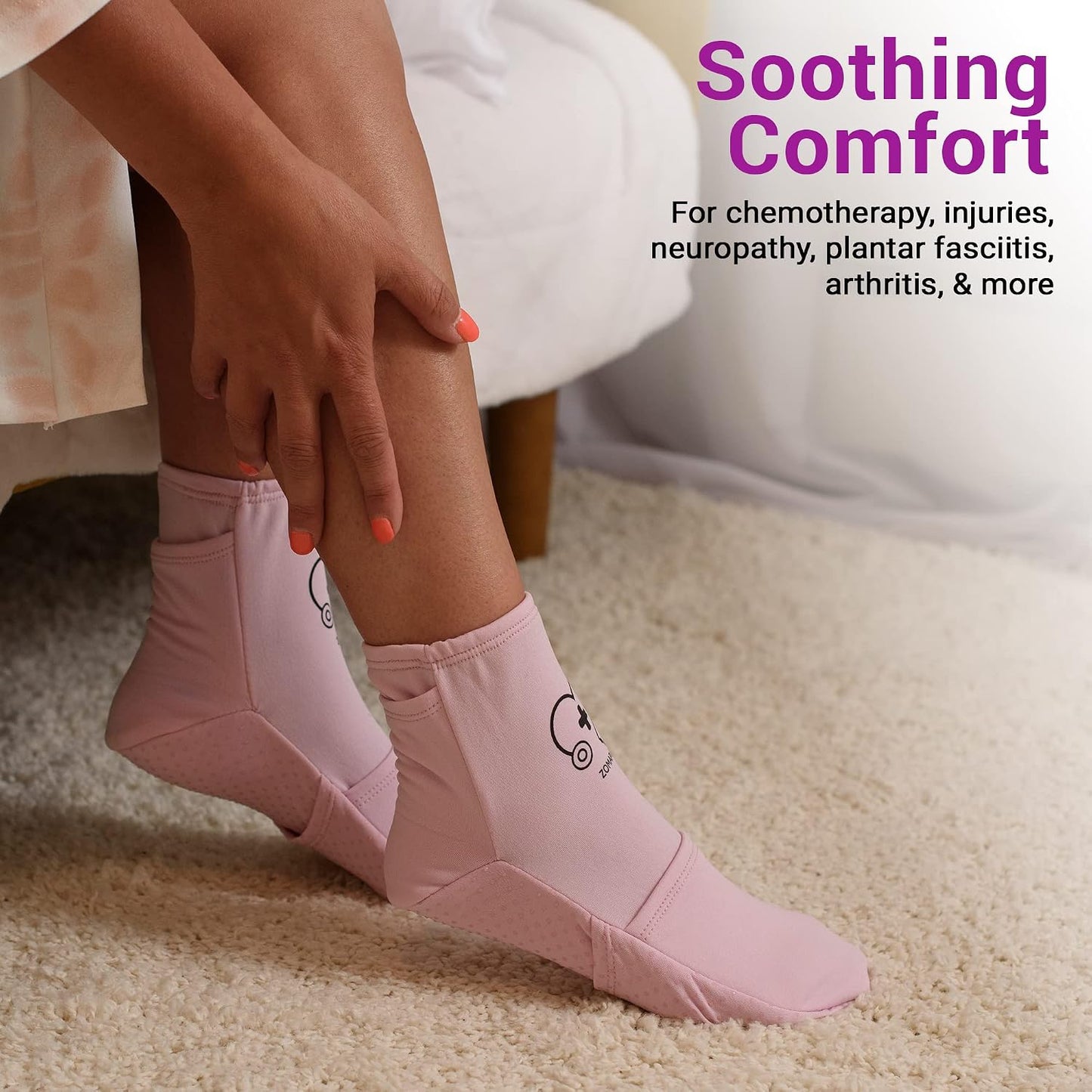 Zomaple Cold Therapy Socks for Feet with 2 Reusable Gel Ice Packs, Cooling Socks for Hot Feet & Swelling Relief, Adjustable Compression Ice Pack Wrap for Plantar Fasciitis, Neuropathy & Foot Pain