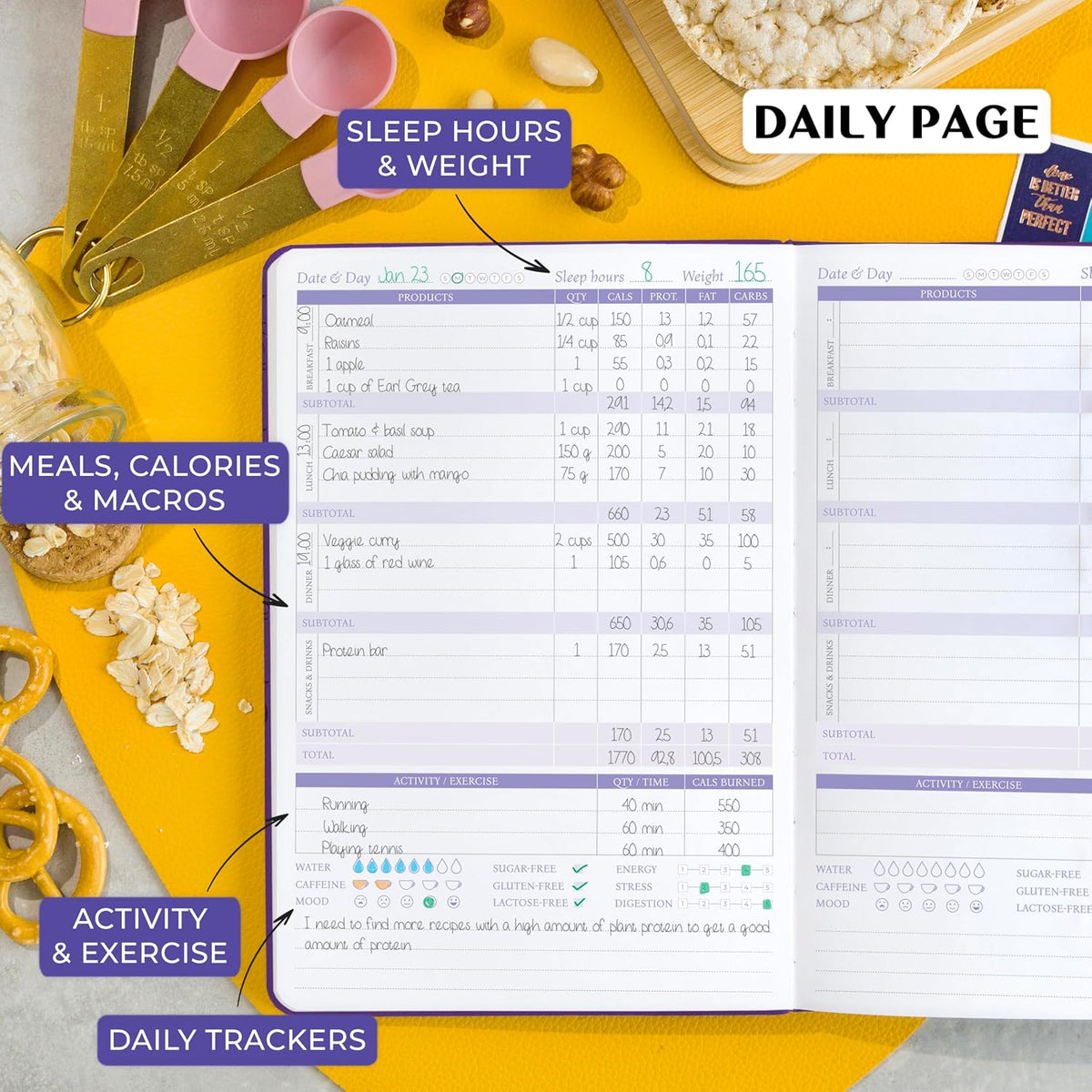 Legend Food Journal, Weight Loss & Meal Tracking Diary 5.8x8.3 Hot Pink