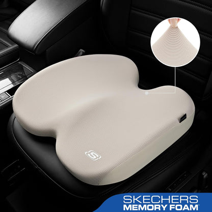 Skechers Seat Cushion, Ergonomic Memory Foam Cushion for Long Sitting Hours on Office & Home Chair, Car Seat Cushion for Sciatica, Coccyx Cushion,Brown