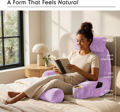 Nestl Reading Pillow with Shredded Memory Foam, Designed for Sitting Up in Bed and Couch, Back and Arms Adjustable Support for Adult & Teens Backrest Pillows for Reading, with Washable Cover Dark Grey
