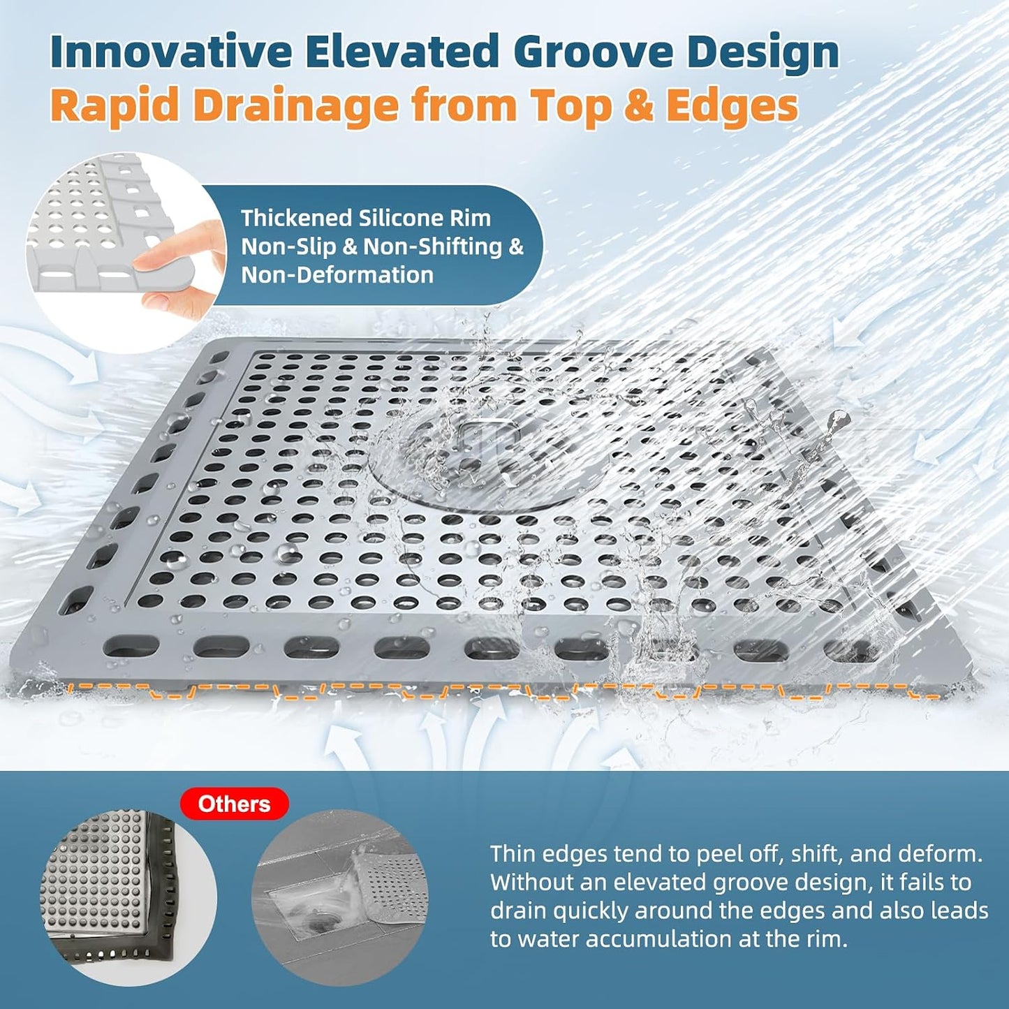 Hibbent Upgraded Shower Drain Hair Catcher for Bathroom Floor 4" Drain, Anti-Clogging Shower Drain Cover, Stainless Steel & Silicone Drain Strainer with Handle, Shower Drain Protector, Grey