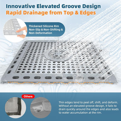 Hibbent Upgraded Shower Drain Hair Catcher for Bathroom Floor 4" Drain, Anti-Clogging Shower Drain Cover, Stainless Steel & Silicone Drain Strainer with Handle, Shower Drain Protector, Grey