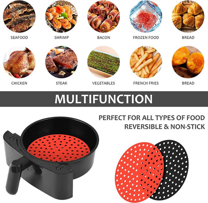 Reusable Air Fryer Silicone Liners 2-Packs, 8 Inch Round Non-Stick, BPA Free Reusable Air Fryer Accessories (8 inch)