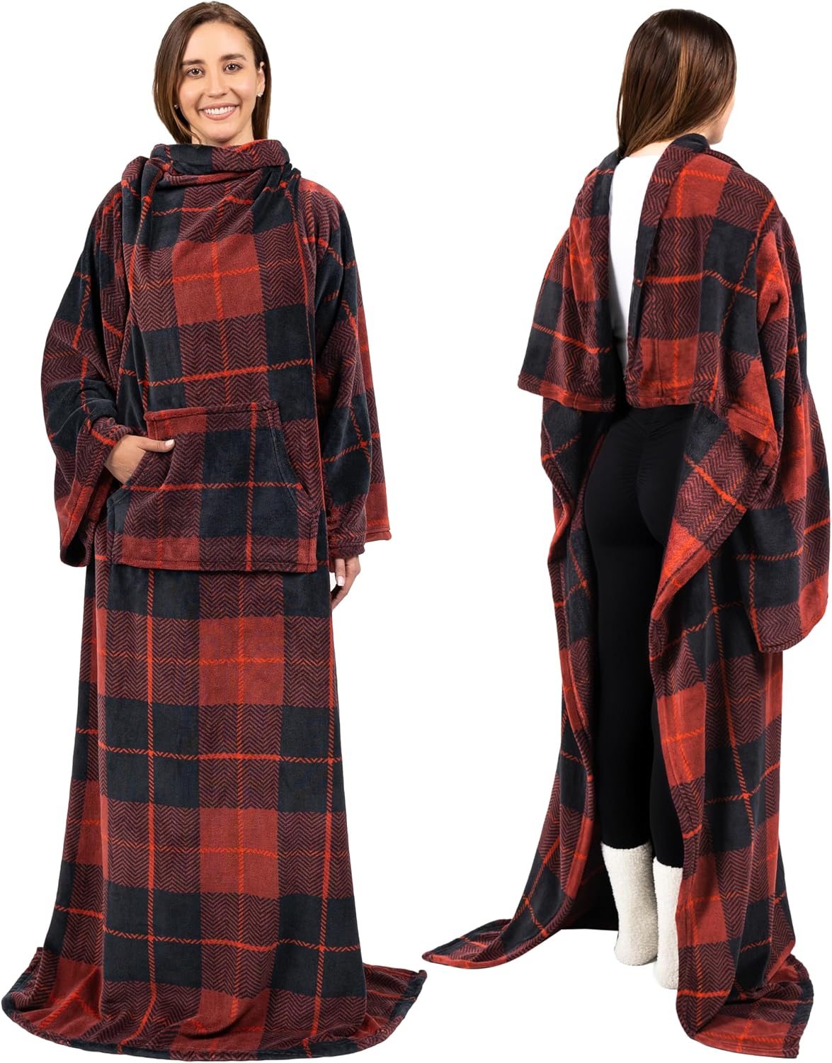 PAVILIA Blanket with Sleeves for Adult Women Men, Soft Warm Wearable Blanket Fleece Wrap Throw, Robe Blanket Gift