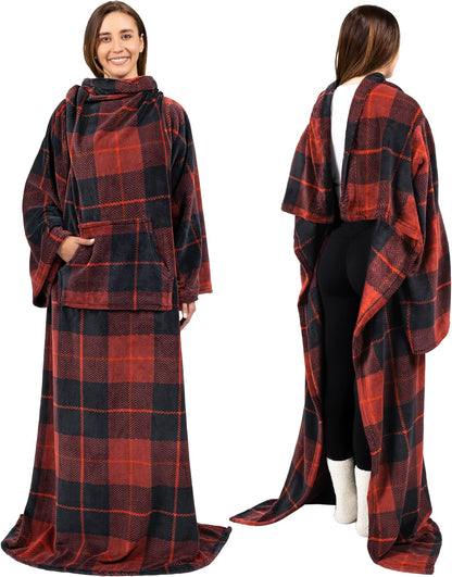 PAVILIA Blanket with Sleeves for Adult Women Men, Soft Warm Wearable Blanket Fleece Wrap Throw, Robe Blanket Gift